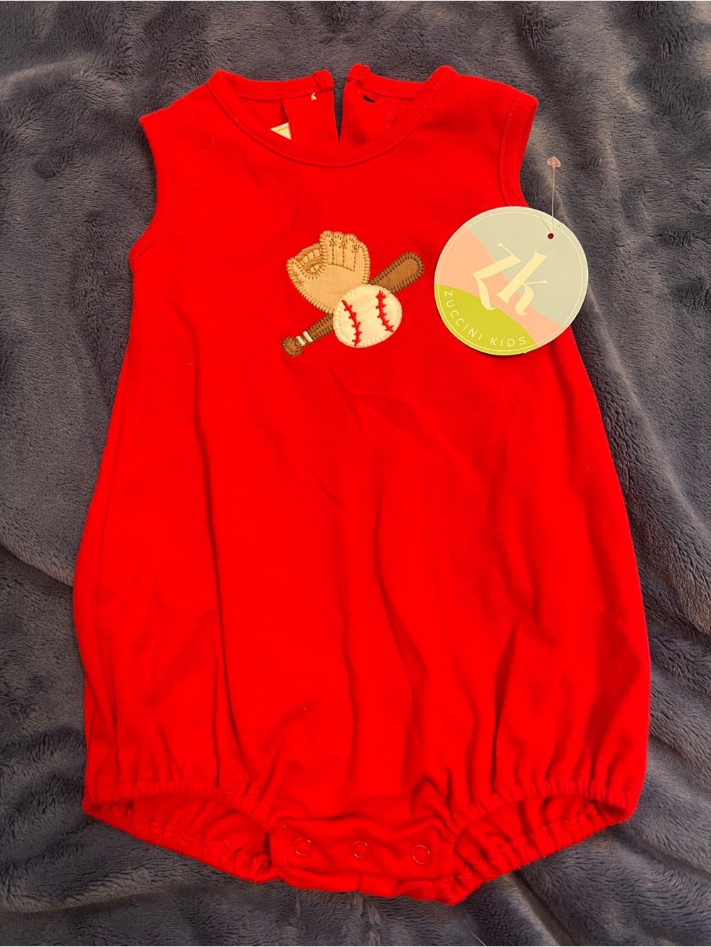 Zuccini‎ Kids Red Baseball Appliqué One-Piece